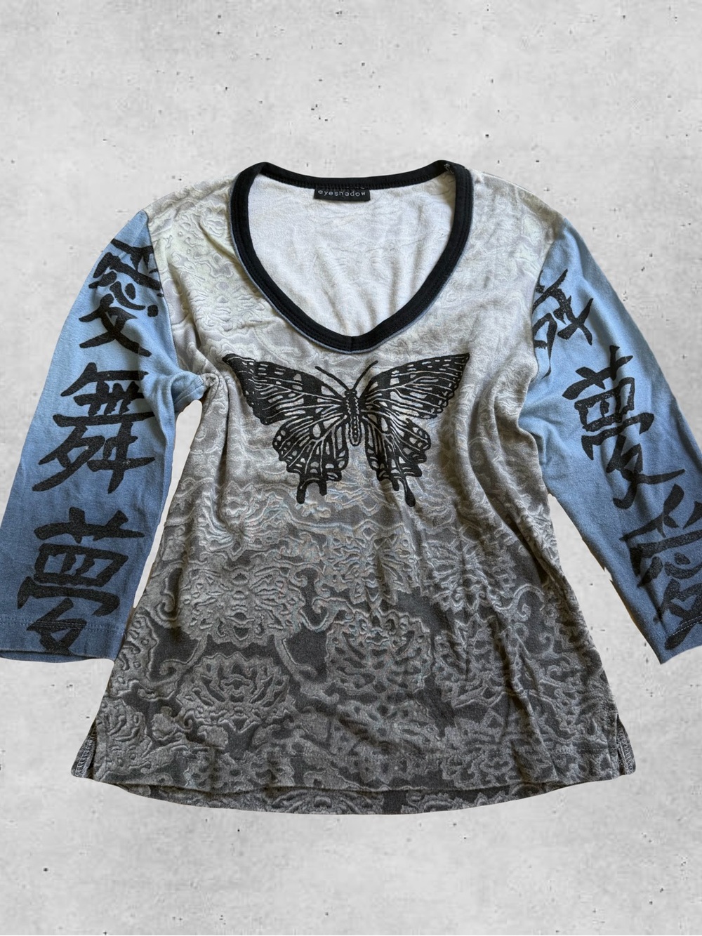 Y2K 3/4 sleeve ‘EyeShadow’ butterfly tee